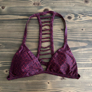 Women’s RVCA Burgundy Red Geometric Ladder Back Bikini Top M Beach Swim wear